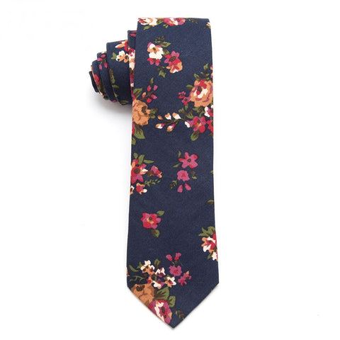 Dark Blue & Shades of Crimson Floral Skinny Tie