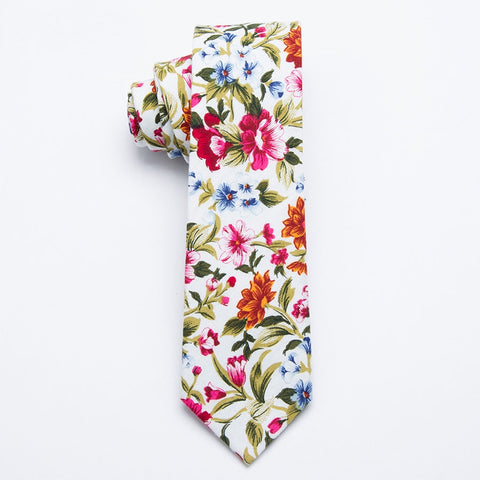 "The Garden" White Floral Skinny Tie