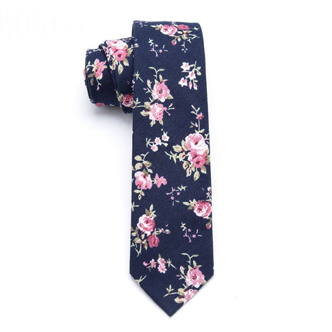Dark Blue & Shades of Mauve Floral Skinny Tie