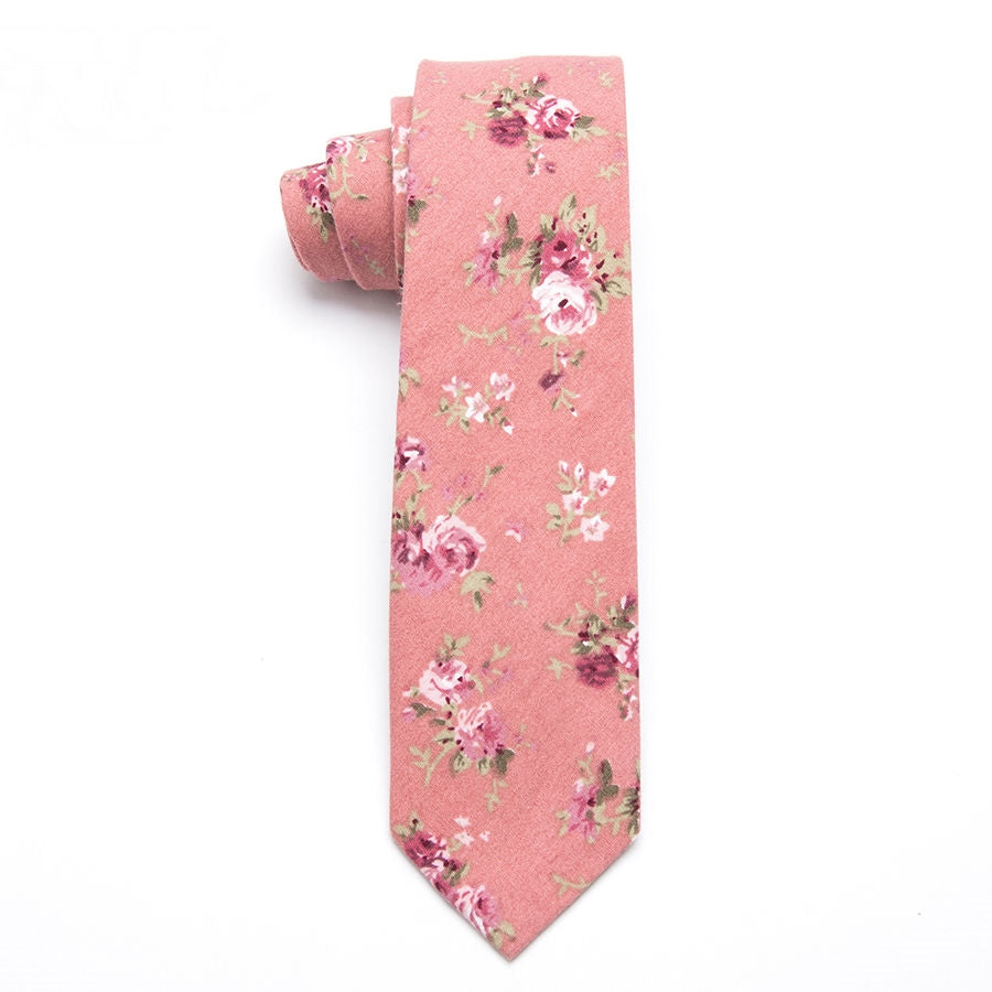 Light Crimson Pink Floral Skinny Tie