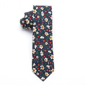 Hand drawn Floral Blue Skinny Tie