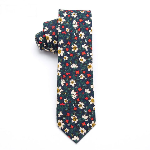 Hand drawn Floral Blue Skinny Tie