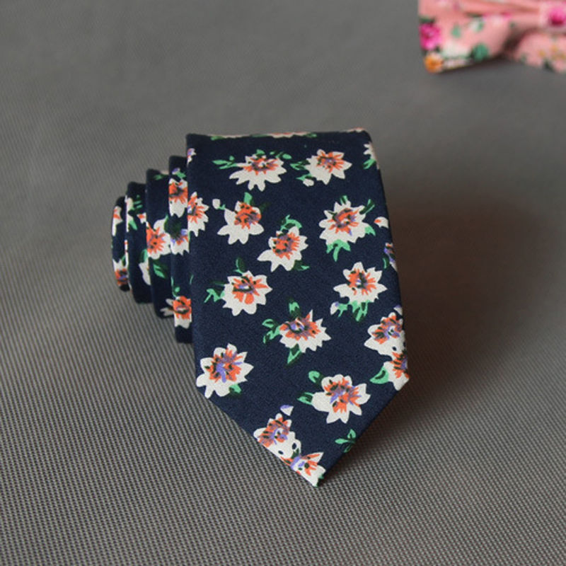 Dark Blue & Orange Floral Skinny Tie