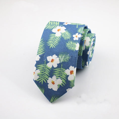 Pastel hawaiian floral Skinny Tie (Light Blue)