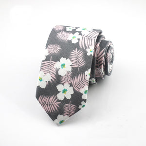 Pastel hawaiian floral Skinny Tie (Tealish Grey)