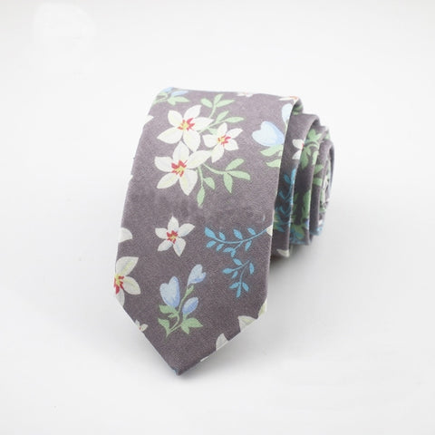 Pastel Jasmine floral Skinny Tie (Grey)