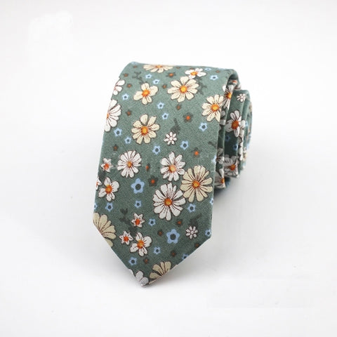 Pastel Sunflower Floral Skinny Tie (Green)