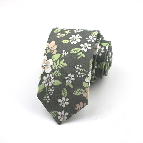 Pastel floral Skinny Tie (Dark Green)