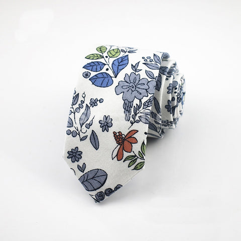 Pastel floral Skinny Tie (White)