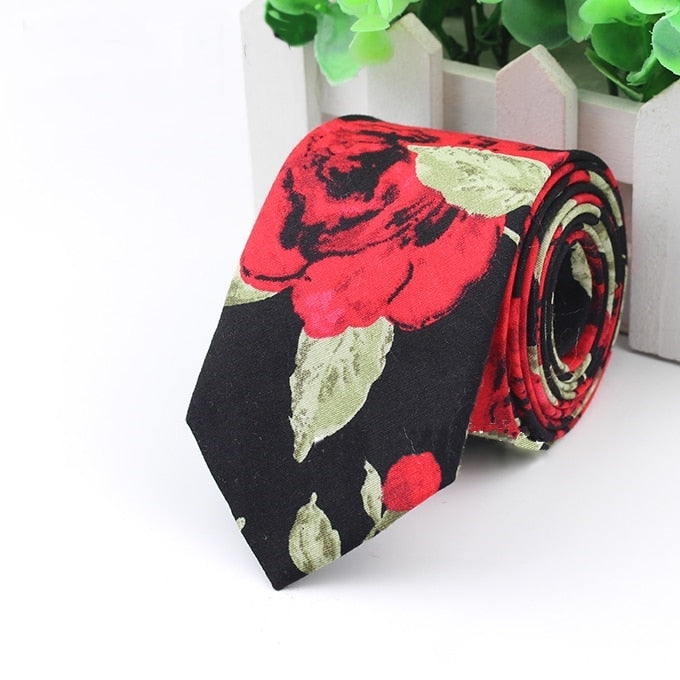 Rose floral Skinny Tie (Black)