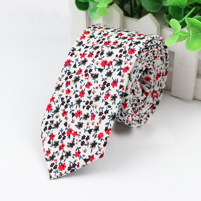 Red Mini Abstract flowers floral Skinny Tie (White)