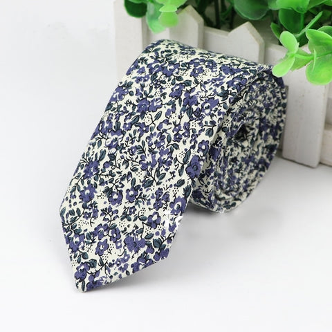 Purple Mini Abstract Flowers Floral Skinny Tie (White)
