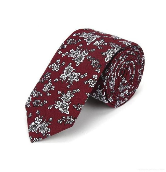 Vintage Rose floral Skinny Tie (Maroon)