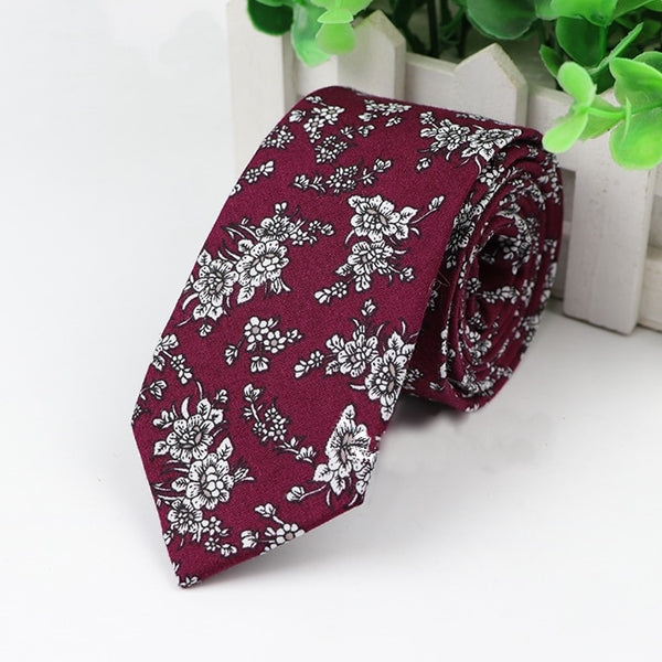 Vintage Rose floral Skinny Tie (Maroon)