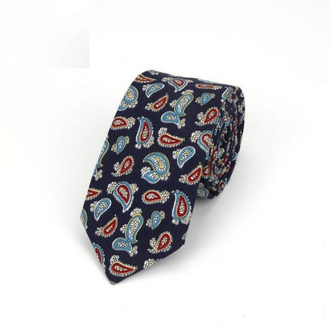 Classic Paisley Floral Skinny Tie (Dark Blue)