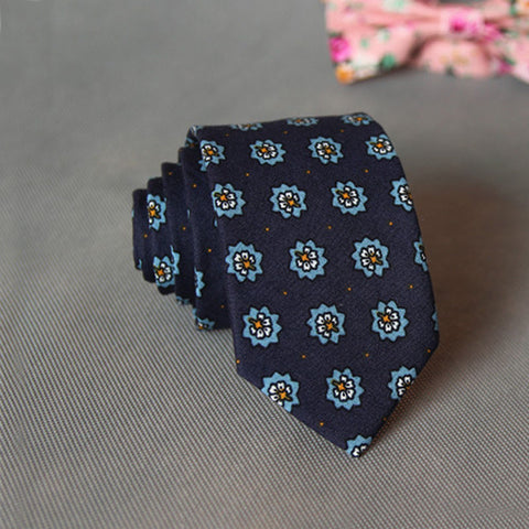 Hand drawn Flower Floral Skinny Tie (Purple)