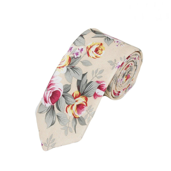 Pink Rose with green leaves Light Pastel Pink Floral Skinny Tie