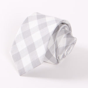 Check Plaid Skinny Tie (White & Light Grey)