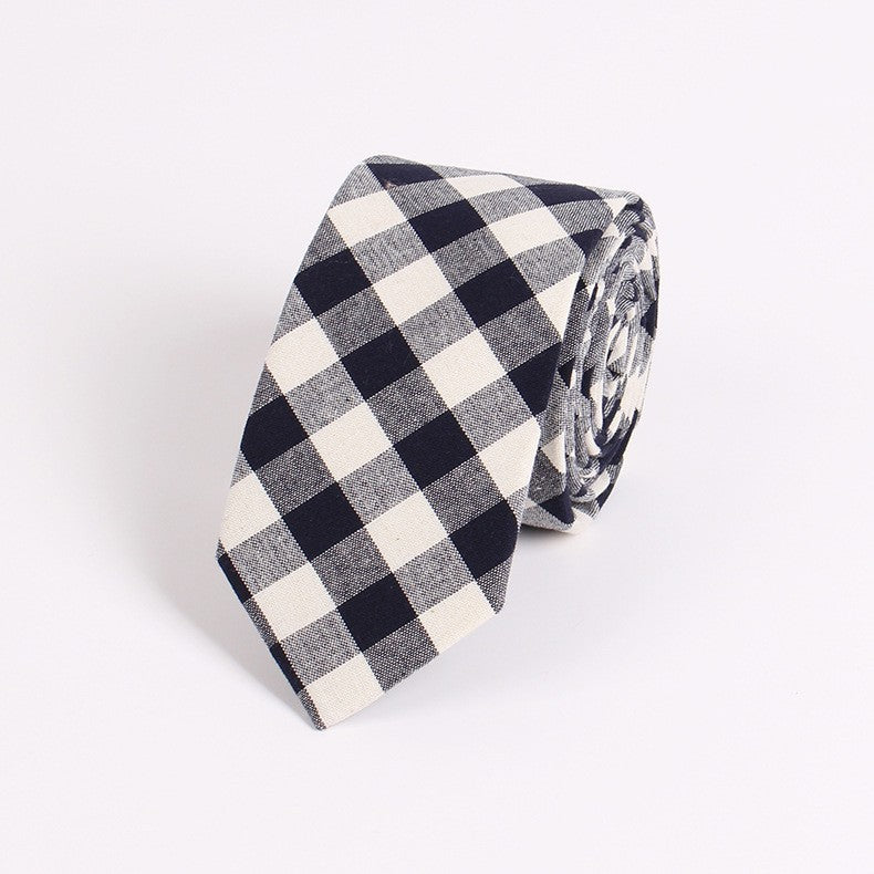 Check Plaid Skinny Tie (Black & White)