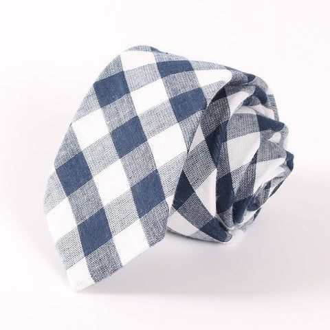 Check Plaid Skinny Tie (Blue & White)