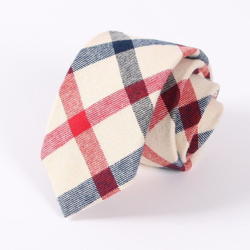 Plaid Skinny Tie 02 (Red, Blue & Beige)