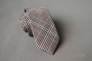 Plaid detail Skinny Tie (Black, White & Maroon)