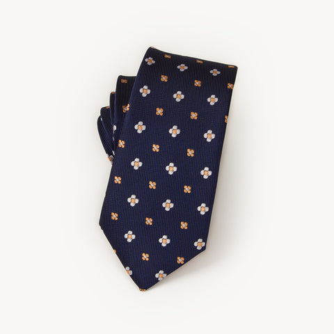 Geometric Orange & Blue Floral Skinny Tie