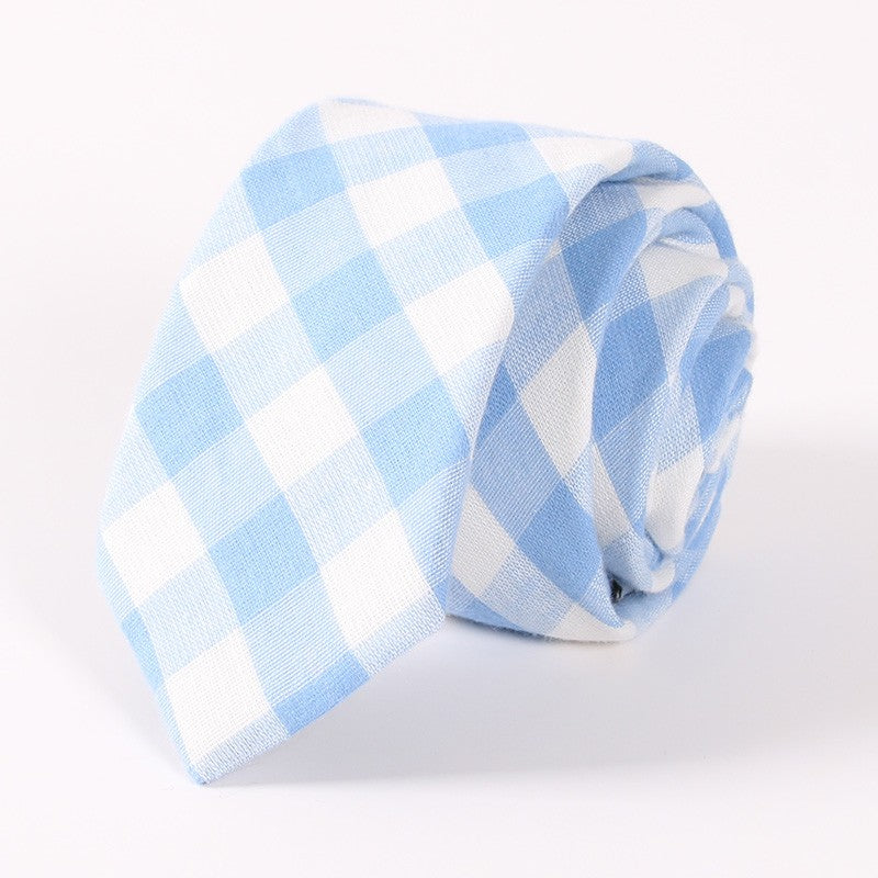 Check Plaid Skinny Tie (Light Blue & White)