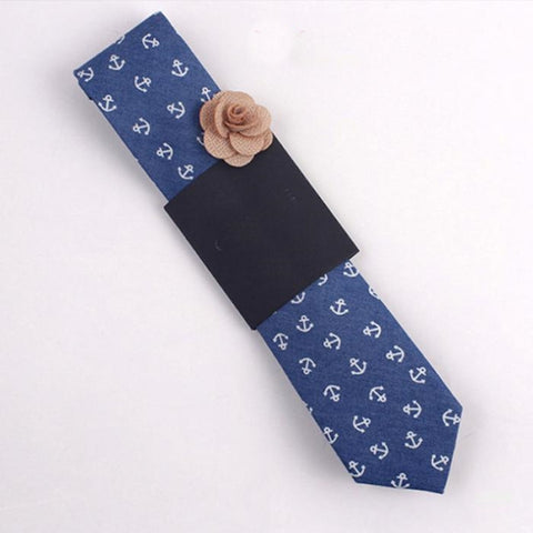 Faux Denim Anchor Skinny Tie