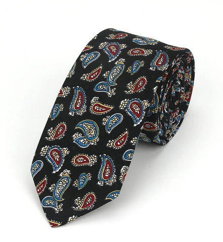 Classic Paisley Floral Black Skinny Tie