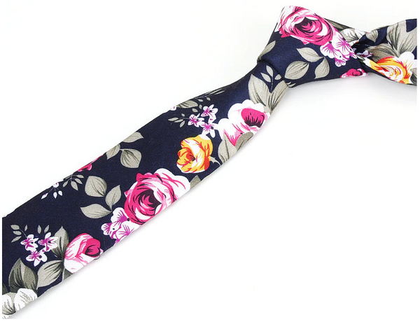 Dark Navy Floral Skinny Tie 40