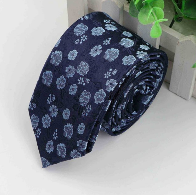 Blue Cherry Blossom Floral Skinny Tie