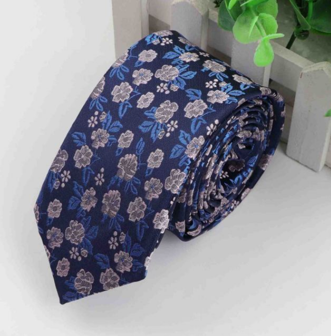Pastel Pink Cherry Blossom Blue Floral Skinny Tie