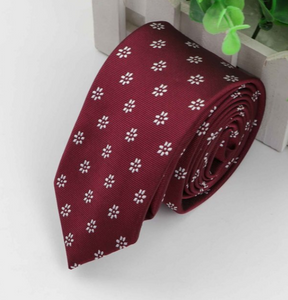 White Spotted Flowers on Wine Red Skinny Tie