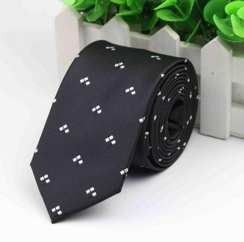 White Square Pyramid Black Skinny Tie