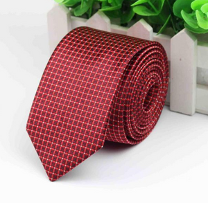 Geometric Circle Checks on Red Skinny Tie