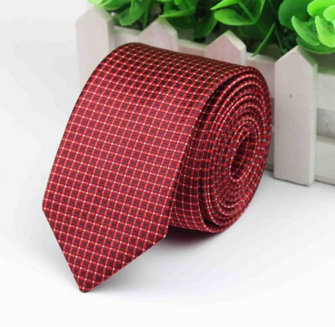 Geometric Circle Checks on Red Skinny Tie