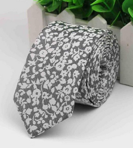 White Florals on Grey Skinny Tie