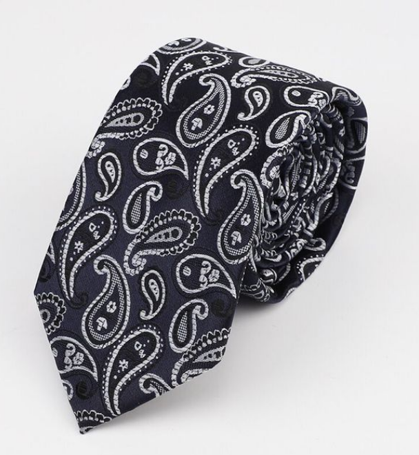 White Paisley on Dark Blue Skinny Tie 10