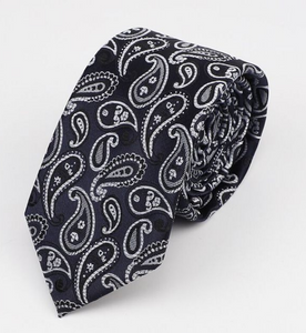 White Paisley on Dark Blue Skinny Tie 10