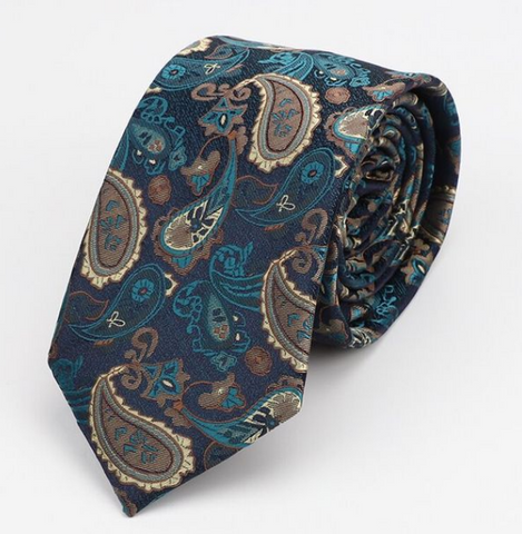 Teal & Champagne Paisley on Dark Blue Skinny Tie 11