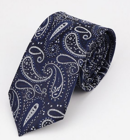 White & Blue Paisley on Dark Blue Skinny Tie 12