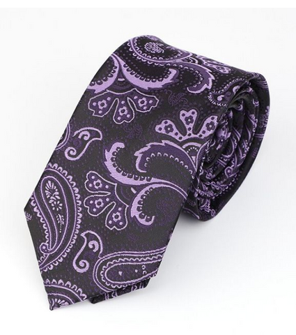 Purple Paisley on Black Skinny Tie 13