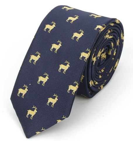 Yellow Reindeer on Dark Blue Skinny Tie