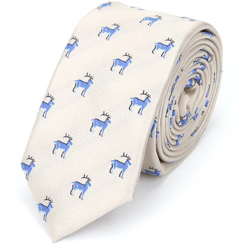 Blue Reindeer on Light Champagne Skinny Tie
