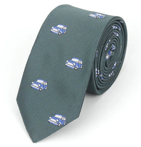 Blue Mini Cooper on Dark Green Skinny Tie