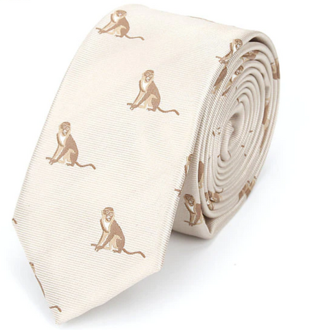 Monkey on Light Champagne Skinny Tie