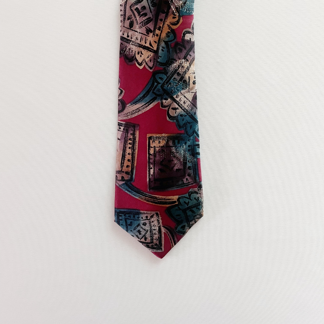Hand painted stamps Silk Slim Tie