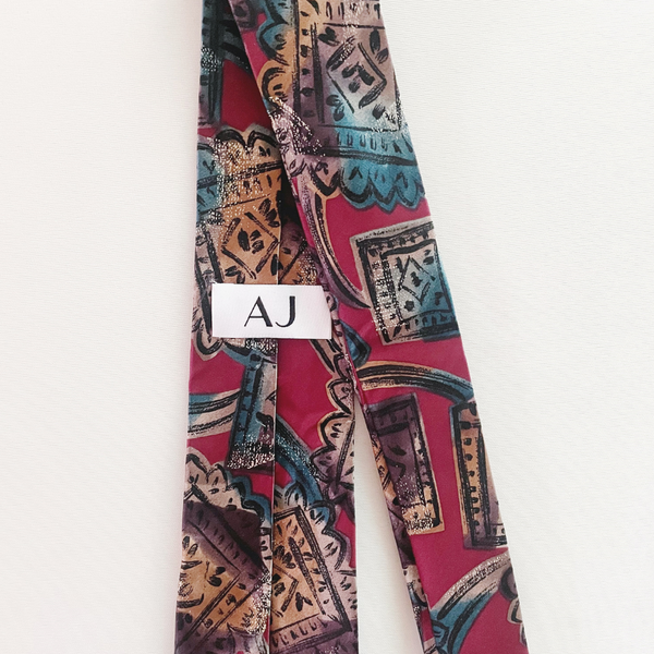 Hand painted stamps Silk Slim Tie