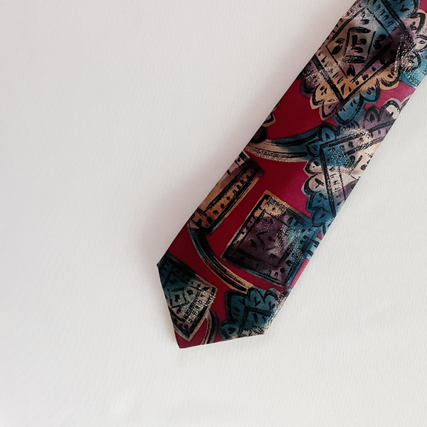 Hand painted stamps Silk Slim Tie